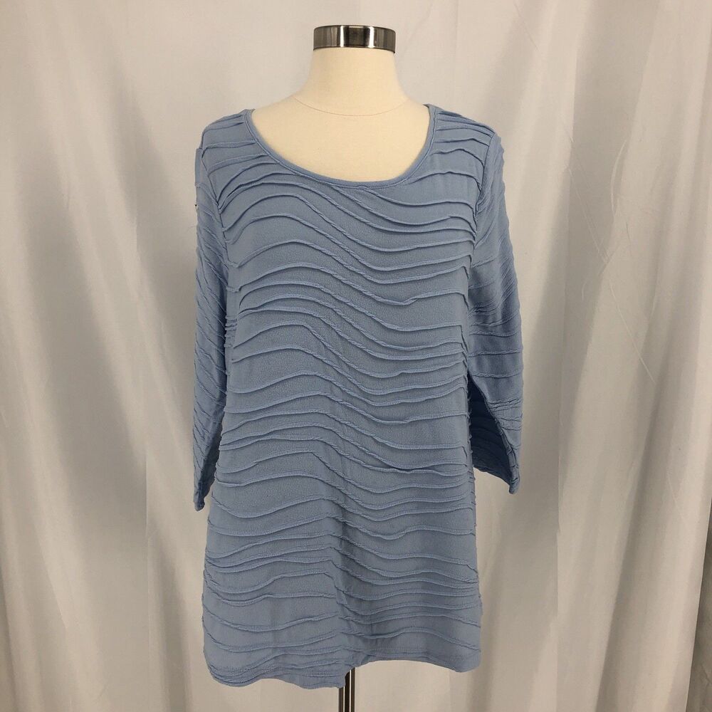 Chico’s Tunic Tee Size 1 Pale Blue Layered/Pleated 3/4 Sleeve Top 1 (M)